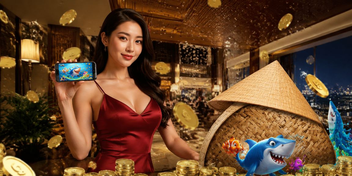Khung cảnh Huế với nón lá gợi nội dung bắn cá và giải thưởng